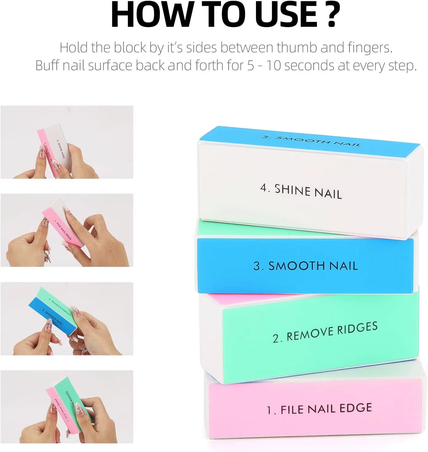 5 Pcs/1Set Nail Sponge Buffer Block Shine Polisher Nail Buffing File Manicure Sanding Nail File Nail Art Tools Kit