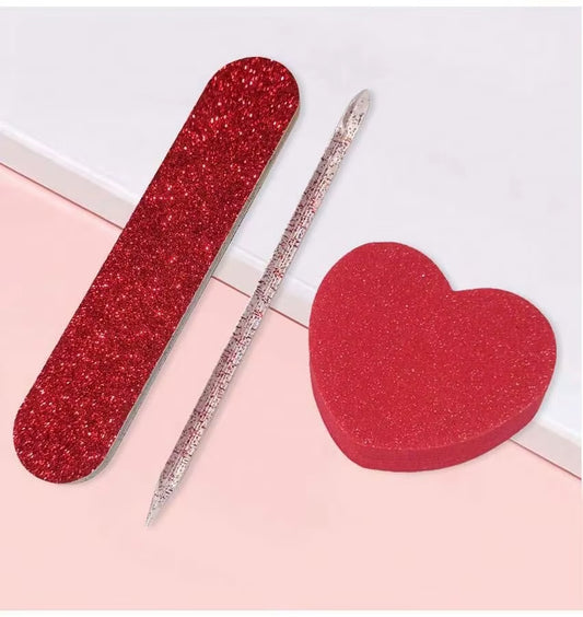 1Pcs Crystal Dotting Pen, Heart-Shaped Tofu Block & Wooden File Manicure Tool Set - Unscented Nail Care Accessories for Polishin